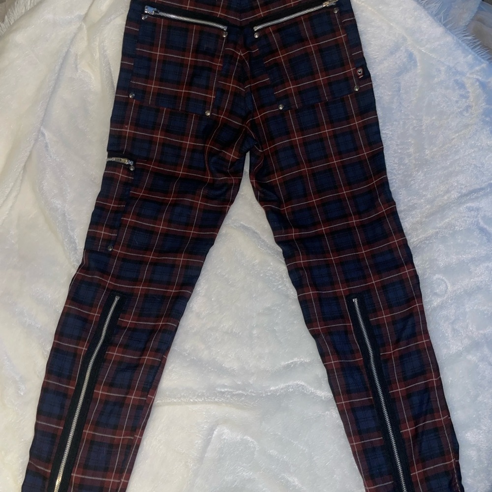 Vintage Dogpile Bondage Pants ~Size 30, Navy Blue & Maroon Plaid, USA-Made - Picture 3 of 4
